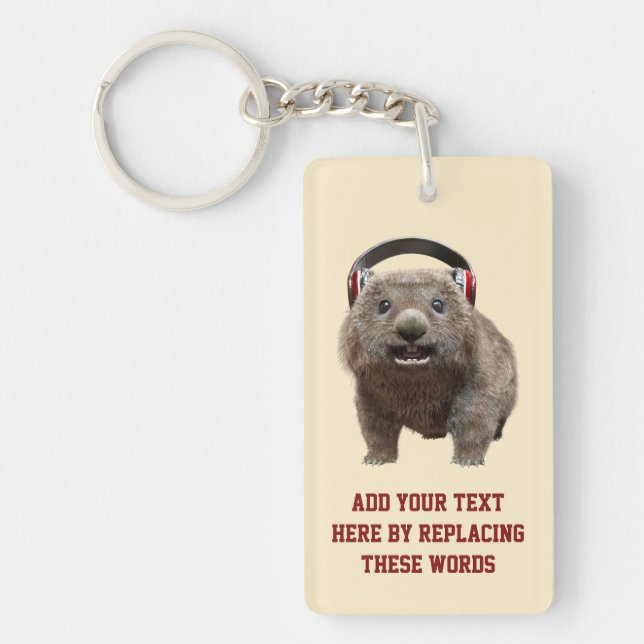 Llavero Custom Funny Wombat with headphones Cool Animal (Frente)