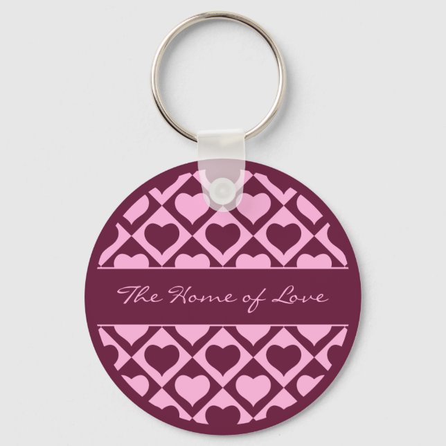 Llavero Custom Heart Checkerboard Pattern Bordeaux Pink -  (Anverso)
