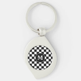 Llavero Custom Initial, Black White Checkered Keychain