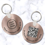 Llavero Custom Logo QR Code Promotional Rose Gold<br><div class="desc">Modern promotional keychain for your company or organization with a brushed rose gold faux metallic background. Add your logo,  input your website's URL address to create a scannable QR code and add two lines of custom text,  such as your company name,  business slogan,  thank you,  etc.</div>