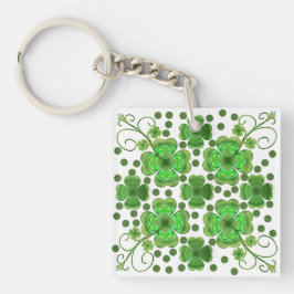 Llavero Custom Metallic Green Clover & Swirl Pattern 
