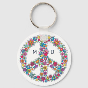 Llavero Custom Monogram Flower Peace Sign