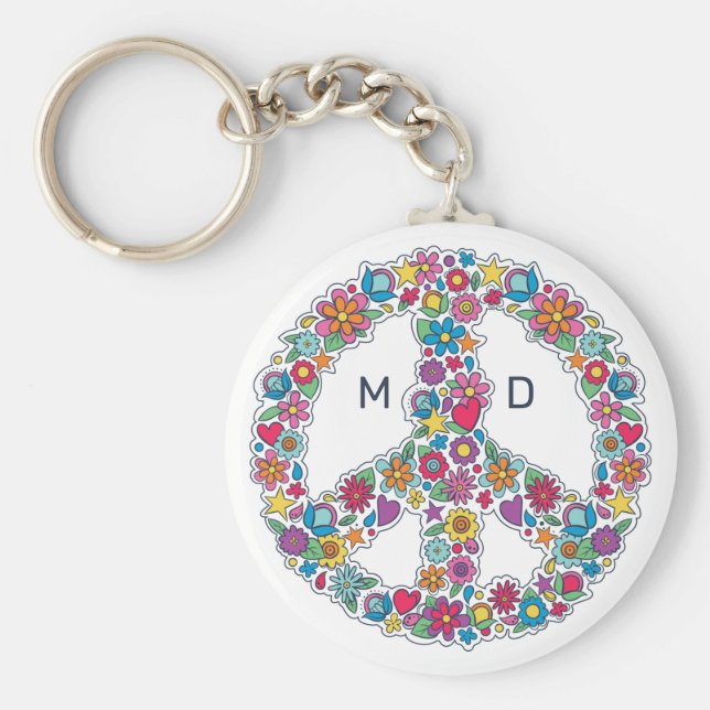 Llavero Custom Monogram Flower Peace Sign (Frente)