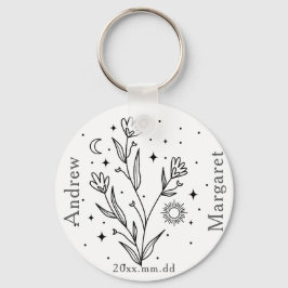Llavero Custom Name Black & White Floral Keychain Gift