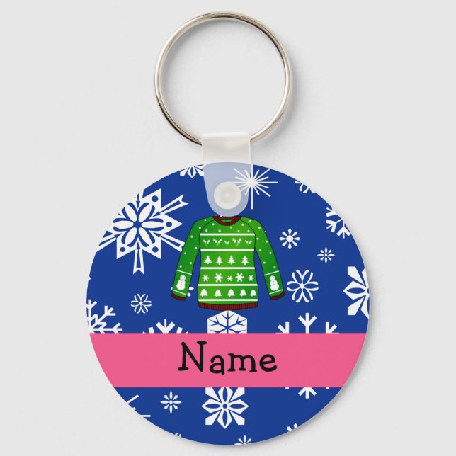 Llavero Custom name green ugly christmas sweater (Anverso)
