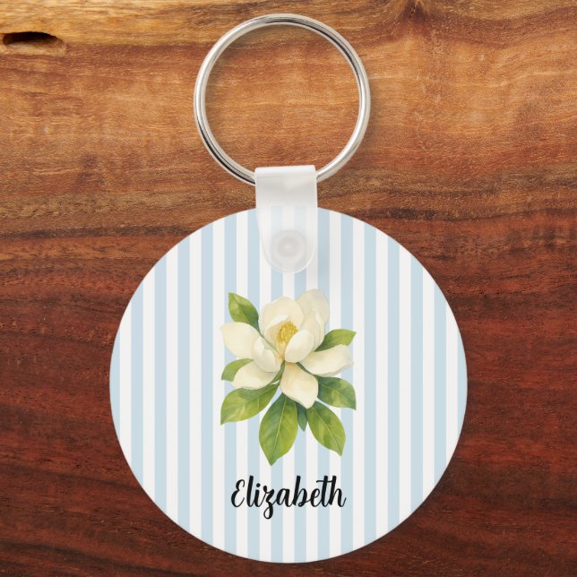 Llavero Custom Name Magnolia Painting Nautical Stripe  (Anverso)