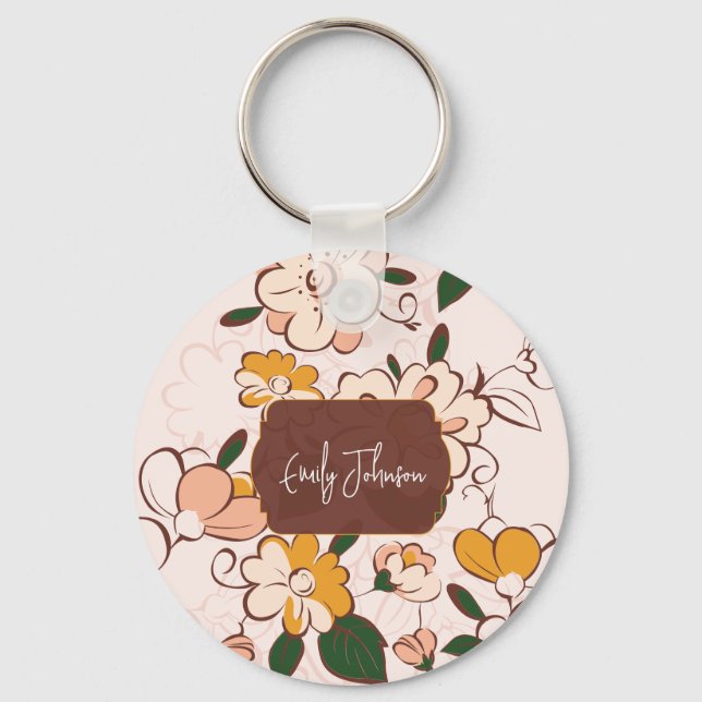 Llavero Custom Name Nostalgic Flower Garden Beige Pink (Anverso)