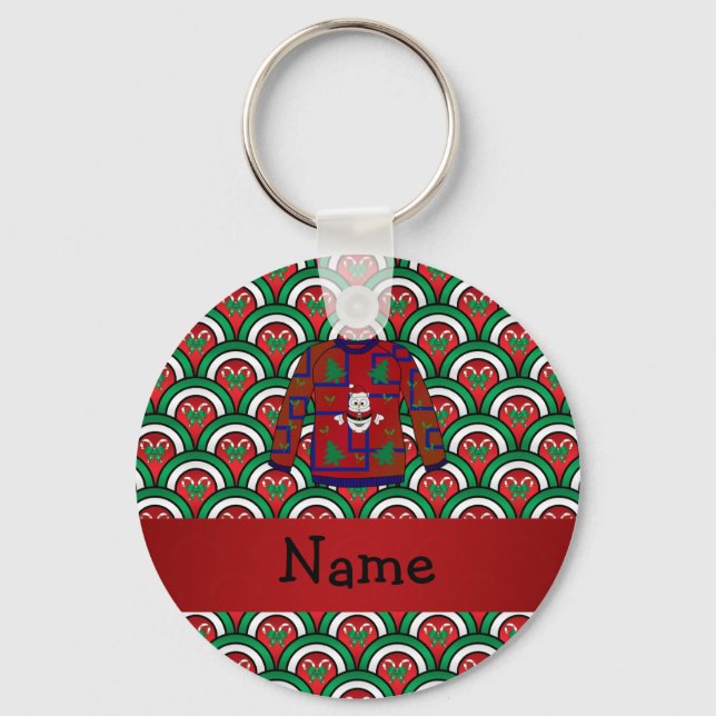 Llavero Custom name ugly christmas sweater candy canes (Anverso)