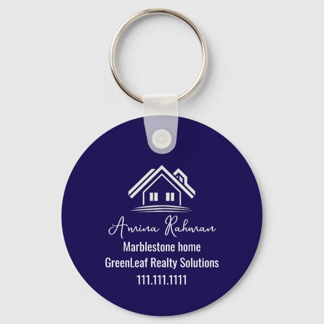 Llavero Custom Navy Blue Real Estate Realtor Keychains (Anverso)