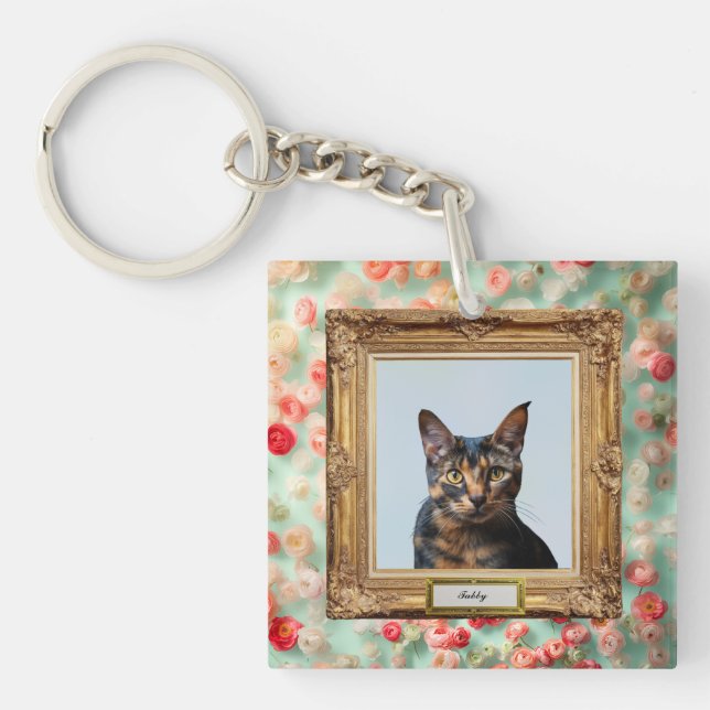 Llavero Custom Pet Portrait Key Holder – Cat in a Frame (Frente)