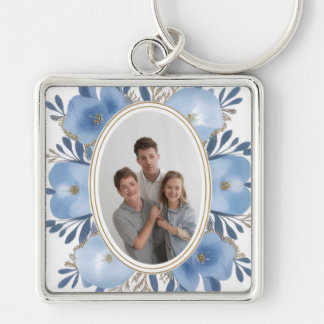 Llavero “Custom Photo Keychain – Blue Floral Personalized 