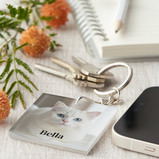 Llavero Custom photo keychain with cute white kitty cat (Frente Derecha)