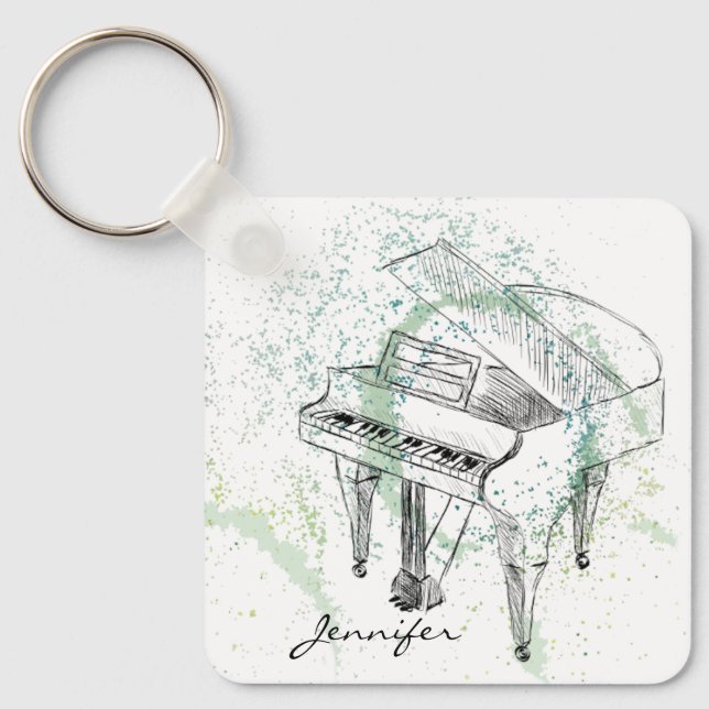 Llavero Custom Piano Illustration Art Drawing Music Lovers (Anverso)