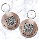 Llavero Custom QR Code Promotional Rose Gold<br><div class="desc">Modern simple promotional keychain for your business or organization with a brushed rose gold faux metallic background. Input your website's URL address to create a scannable QR code and add two lines of custom text,  such as your company name,  slogan,  thank you,  etc.</div>