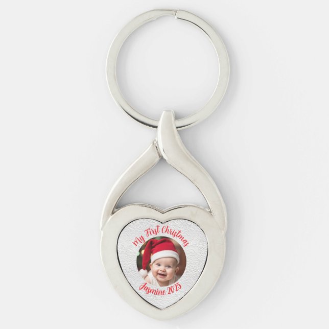 Llavero Customisable Twisted Heart Metal Baby First Xmas (Anverso)