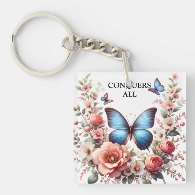 Llavero Customizable Blue Butterfly Floral Art-96279 (Frente)