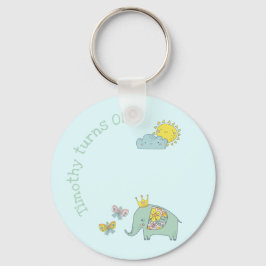 Llavero Customizable Elephant and Butterflies Birthday
