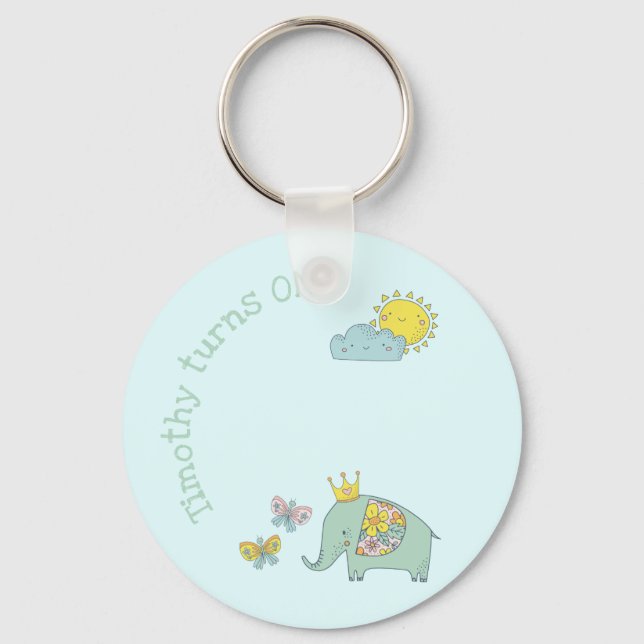 Llavero Customizable Elephant and Butterflies Birthday (Anverso)