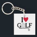 Llavero Customizable I love Golf Balls<br><div class="desc">Show off your passion for the green with this sleek and playful "I ❤️ GOLF" design. Featuring a clever blend of typography and sport-specific imagery, this graphic replaces the "O" in Golf with a detailed golf ball illustration and underlines the sentiment with a classic iron club. It’s a sophisticated yet...</div>