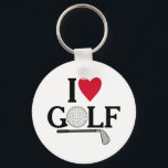 Llavero Customizable I love Golf Balls<br><div class="desc">Show off your passion for the green with this sleek and playful "I ❤️ GOLF" design. Featuring a clever blend of typography and sport-specific imagery, this graphic replaces the "O" in Golf with a detailed golf ball illustration and underlines the sentiment with a classic iron club. It’s a sophisticated yet...</div>