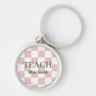 Llavero Customizable Name Teach Tote Cute Pink Checkered