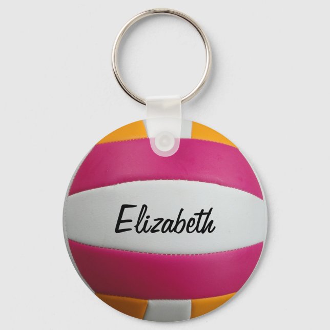 Llavero Customizable Pink and Orange Volleyball Keychain (Anverso)