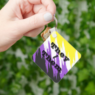 Llavero Customizable Pronoun Nonbinary Pride Flag