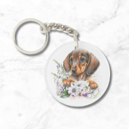 Llavero Cuta acuarela Floral Dachshund Perro Cachorro