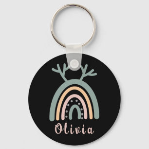 Llavero Cuta arcoiris boho con nombre personalizado