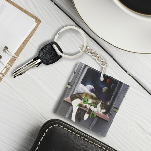 Llavero Cuta de ciencia ficción para gatos espaciales