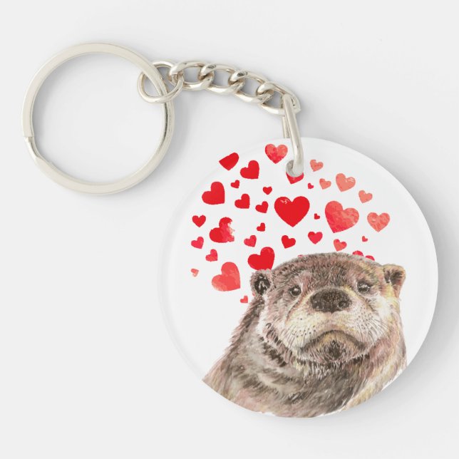 Llavero Cute acuarela Otter Hearts Love Animal Humor Ke (Frente)