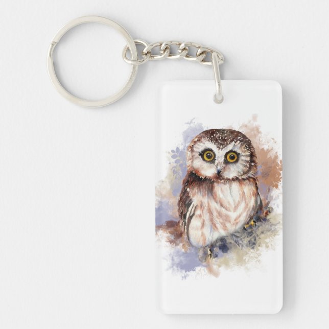 Llavero Cute acuarela Owl Bird Naturaleza art (Frente)