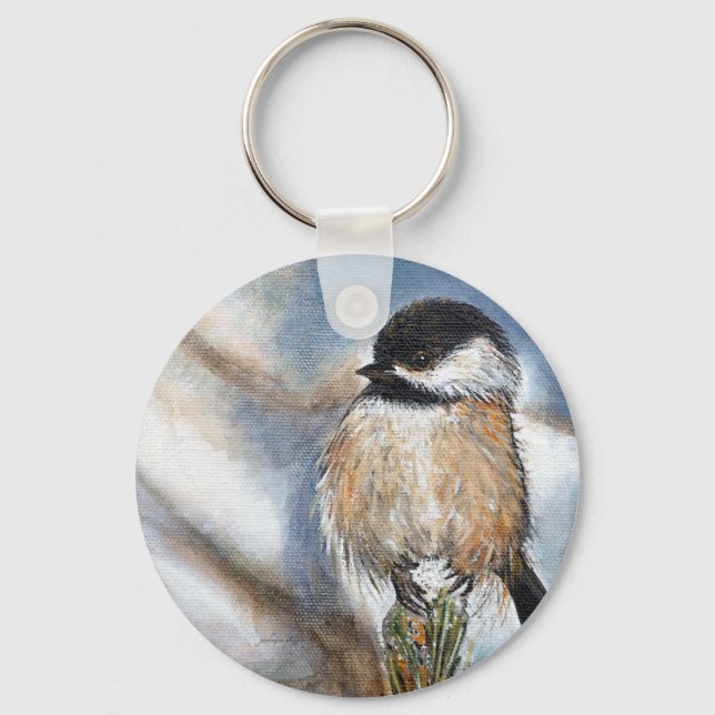 Llavero Cute Adorable Chickadee Winter Painting (Anverso)