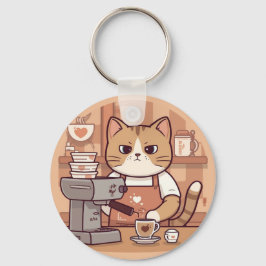 Llavero Cute and Funny Cozy Cartoon Barista Cat 