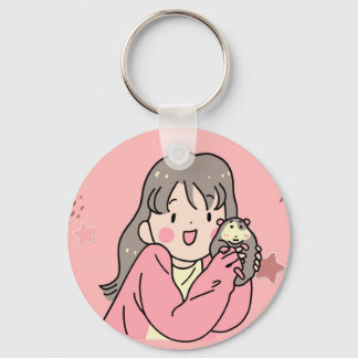 Llavero Cute Anime Girl Hugging Opossum Keychain - Kawaii 