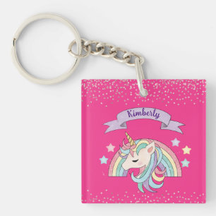 Llavero Cute arcoíris y unicornio brillante con purpurina 