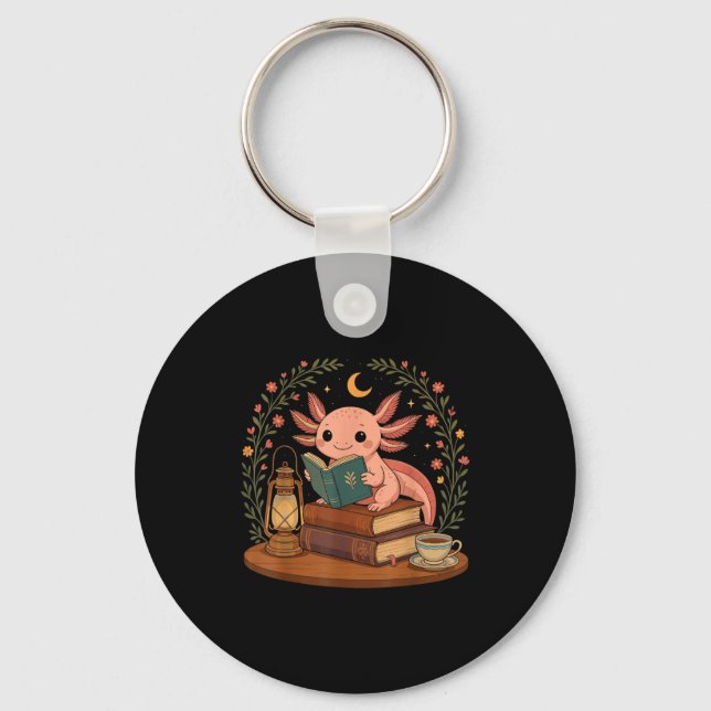 Llavero Cute Axolotl Reading Books Cozy Bookworm  (Anverso)