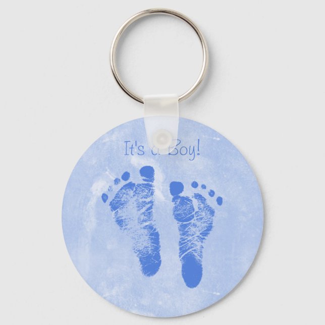 Llavero Cute Baby Boy Footprints Anuncio de Nacimiento (Anverso)