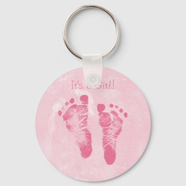 Llavero Cute Baby Footprints Anuncio de Nacimiento (Anverso)