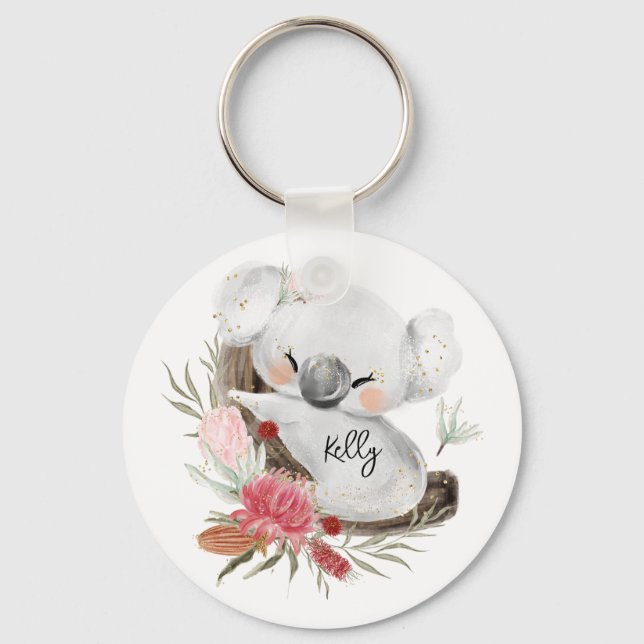 Llavero Cute Baby Koala Gold Speckle Nombre personalizado (Anverso)