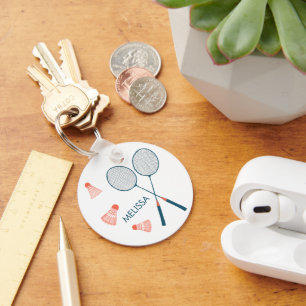 Llavero Cute Badminton Birdie Racquet PERSONALIZADO Retro
