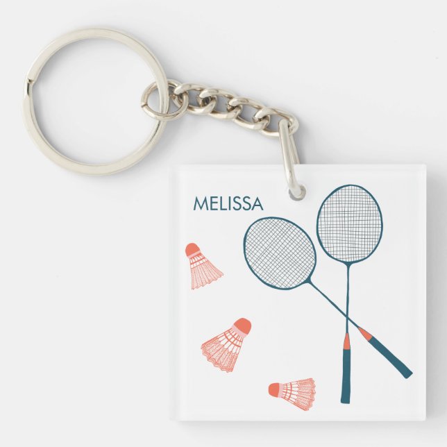 Llavero Cute Badminton Birdie Racquet PERSONALIZADO Retro (Frente)