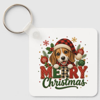 Llavero Cute Beagle Feliz Navidad