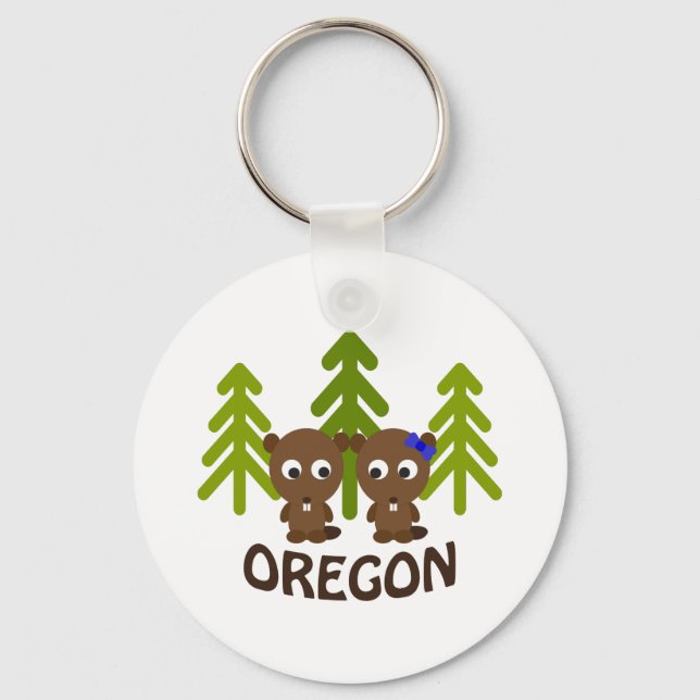 Llavero Cute Beaver Couple Oregon (Anverso)
