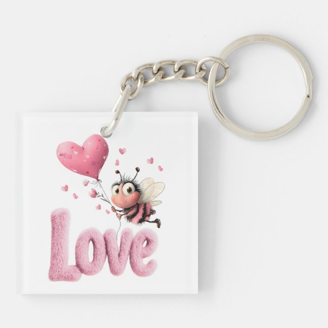 Llavero Cute Bee Fluffy Pink Love Heart Balloon  (Atrás)