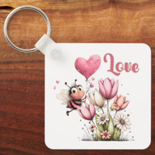 Llavero Cute Bee Love Heart Balloon Flores de Primavera
