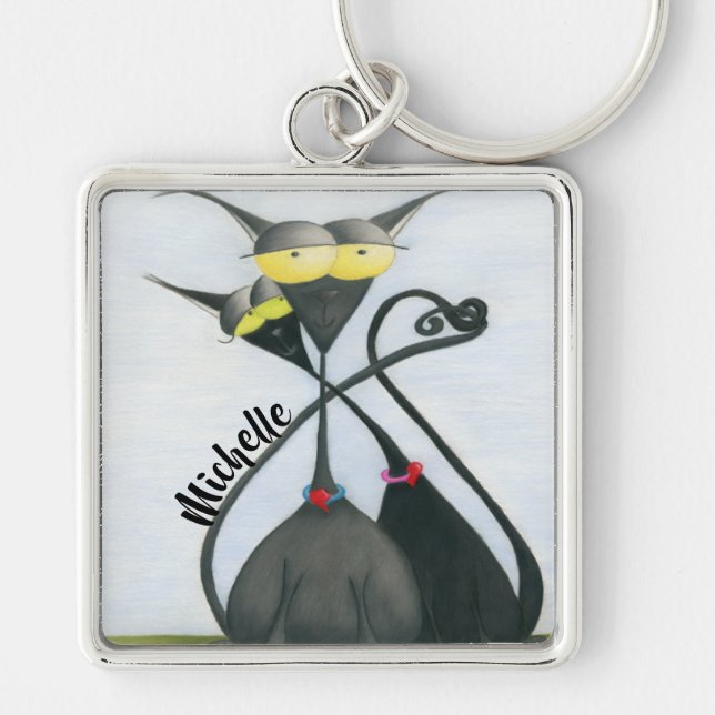 Llavero Cute Black and Grey Cat Cartoon (Frente)