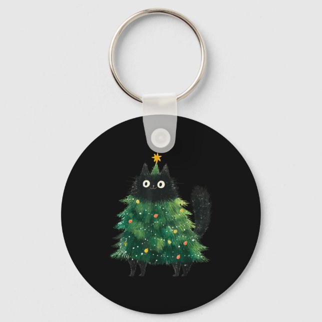 Llavero Cute Black Cat In Christmas Tree Cat Lover Holiday (Anverso)
