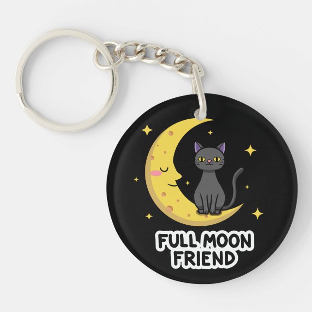 Llavero Cute Black Cat on Moon - Full Moon Friend (Frente)