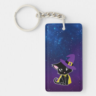 Llavero Cute Black Cat Wizard Under the Stars Keychain